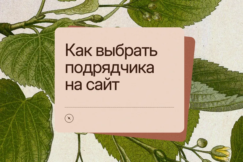 Обложка статьи: «Как выбрать подрядчика на сайт» на терракотовой карточке поверх старинной ботанической гравюры липы
